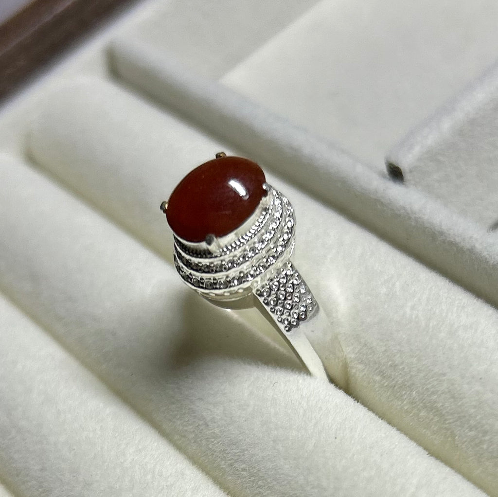 Certified Burmese Natural Red Jadeite Type A Cabochon, 9.7x 8.2 mm Oval, with Temporary Setting