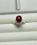 Certified Burmese Natural Red Jadeite Type A Cabochon, 9.7x 8.2 mm Oval, with Temporary Setting
