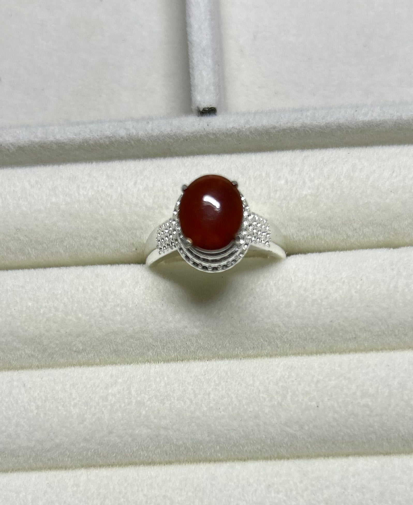 Certified Burmese Natural Red Jadeite Type A Cabochon, 9.7x 8.2 mm Oval, with Temporary Setting
