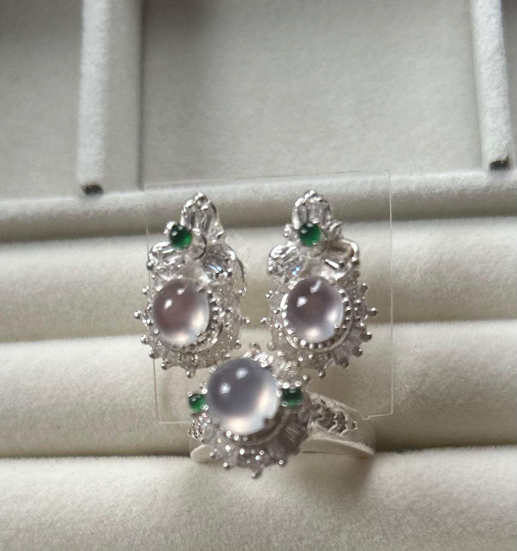 Certified Natural Icy Jadeite Type A Cabochon + Earring Set, with Temporary Setting