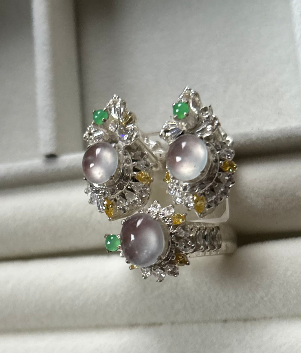 Certified Natural Icy Jadeite Type A Cabochon + Earring Set, with Temporary Setting
