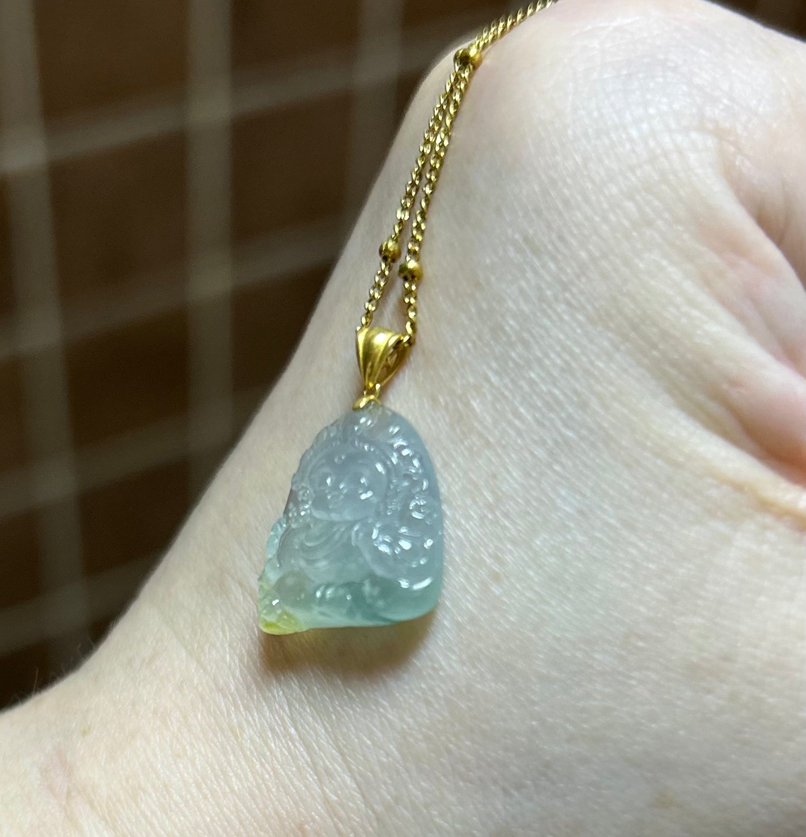 Certified Burmese Jadeite Type A | Icy Green and Yellow Baby Tara Jade Pendant with 18K Gold Bail