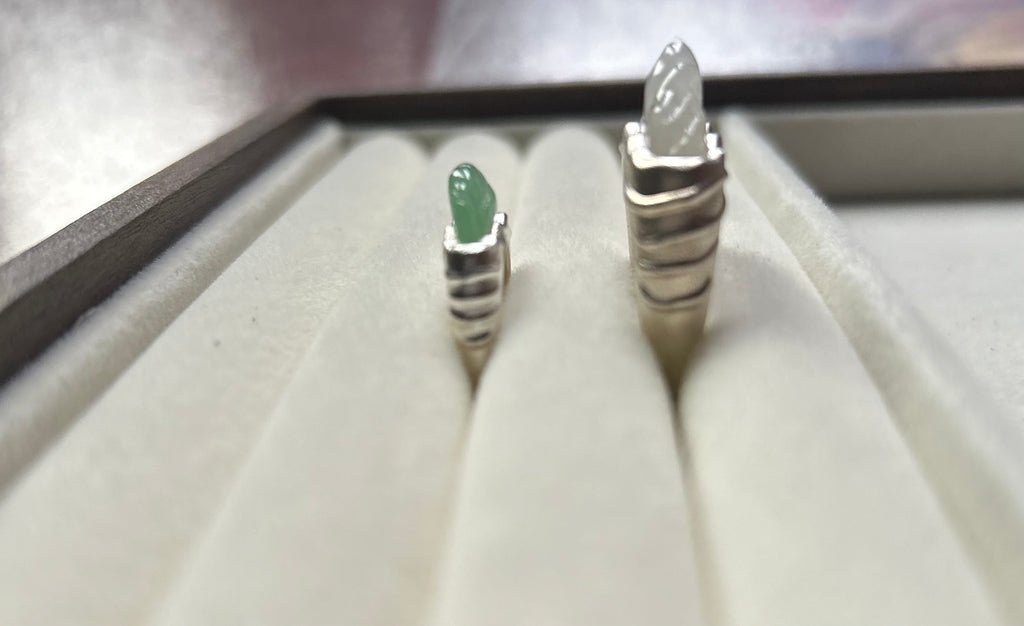 Natural Grade A Burmese Icy Translucent White + Sweet Green Jadeite Engagement Ring Sterling Silver