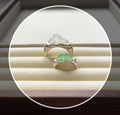 Natural Grade A Burmese Icy Translucent White + Sweet Green Jadeite Engagement Ring Sterling Silver