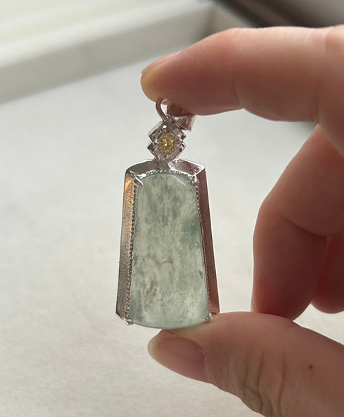 Certified Burmese Jadeite Type A Icy Green Blank Peace Pendant