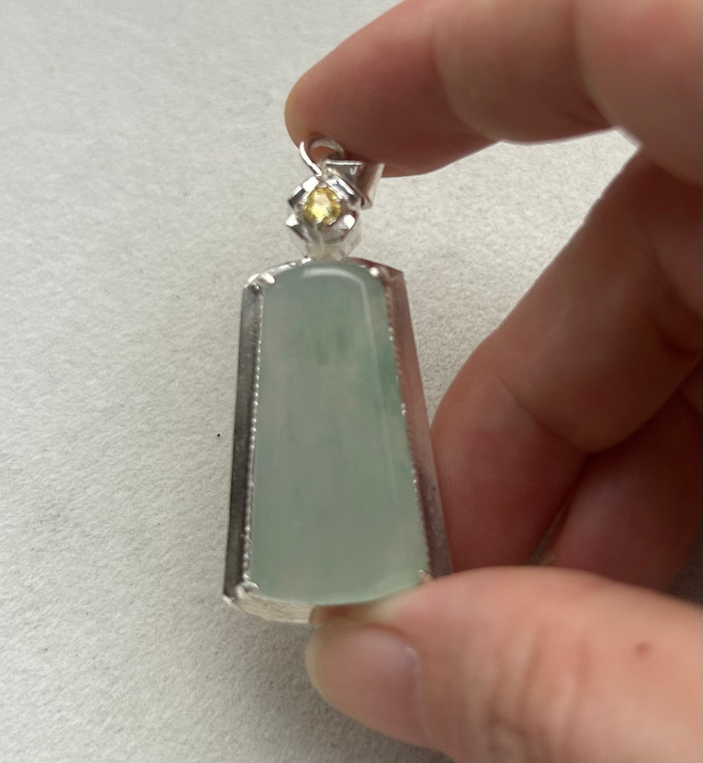 Certified Burmese Jadeite Type A Icy Green Blank Peace Pendant