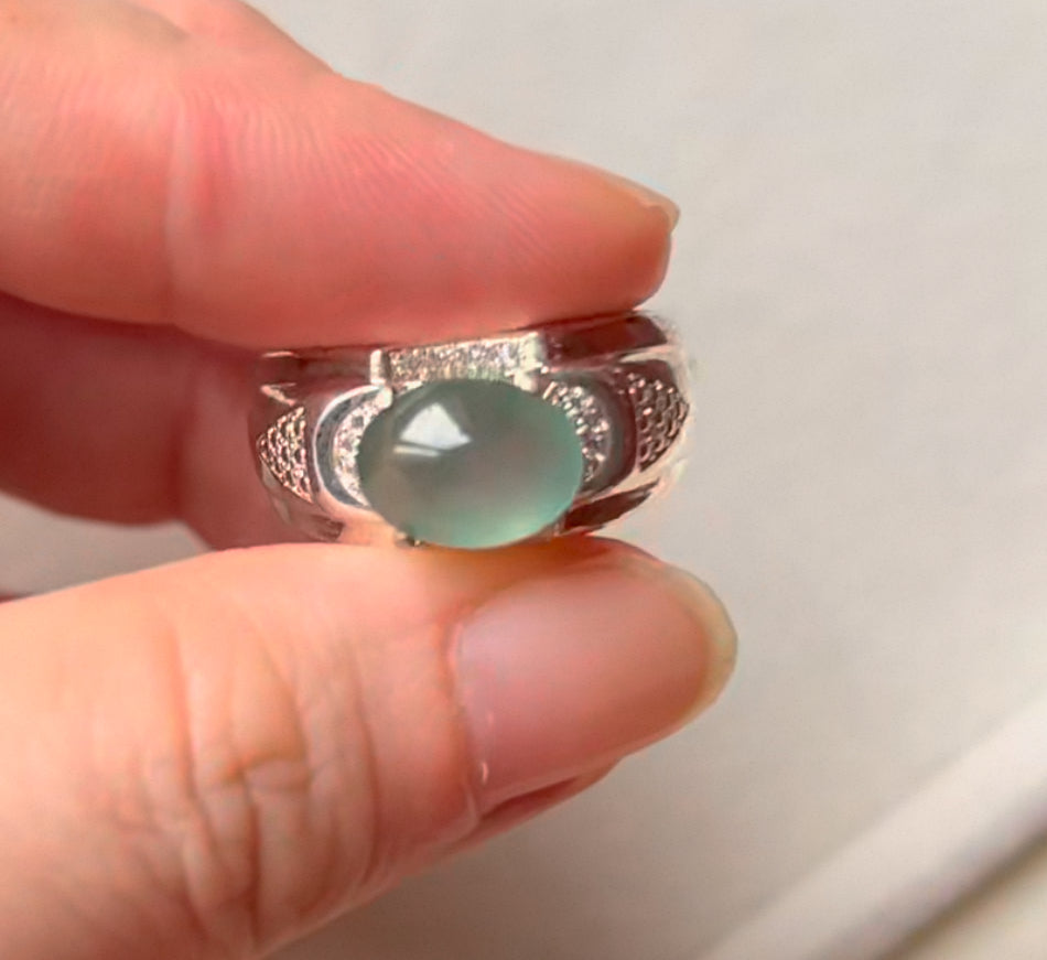 Certified Burmese Natural Jadeite Type A Icy Blue Cabochon