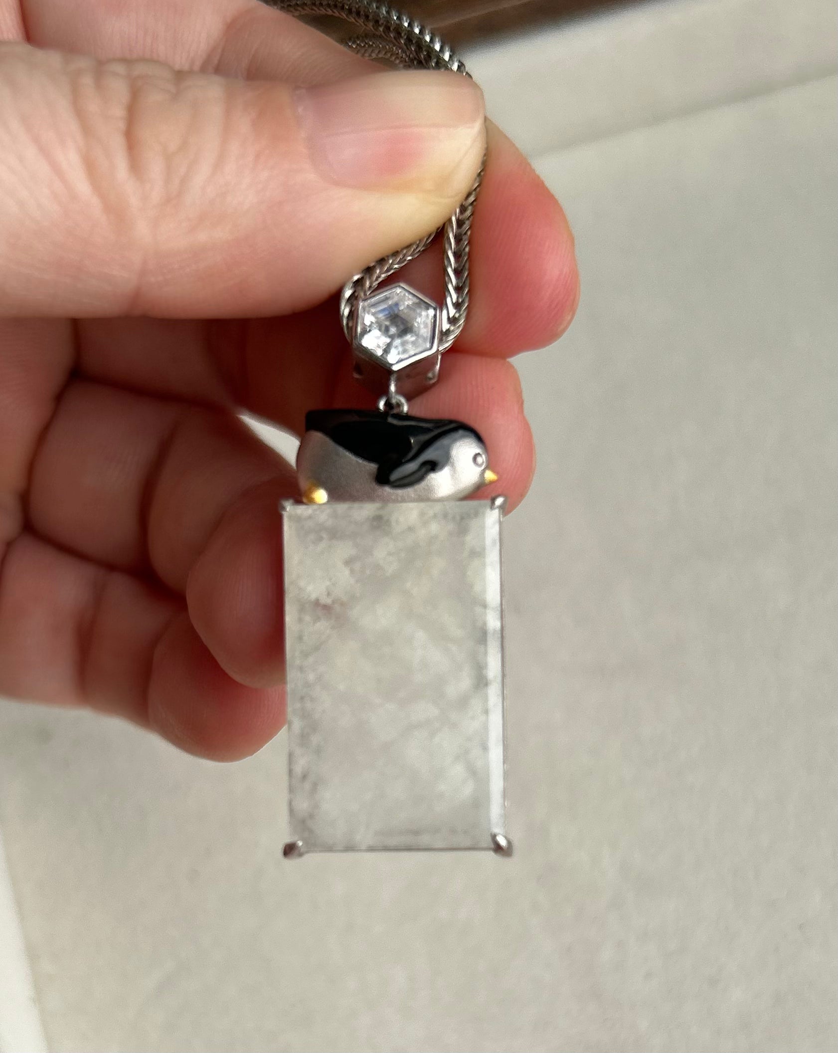Certified Burmese Jadeite Type A | Icy White Penguin Jadeite Pendant