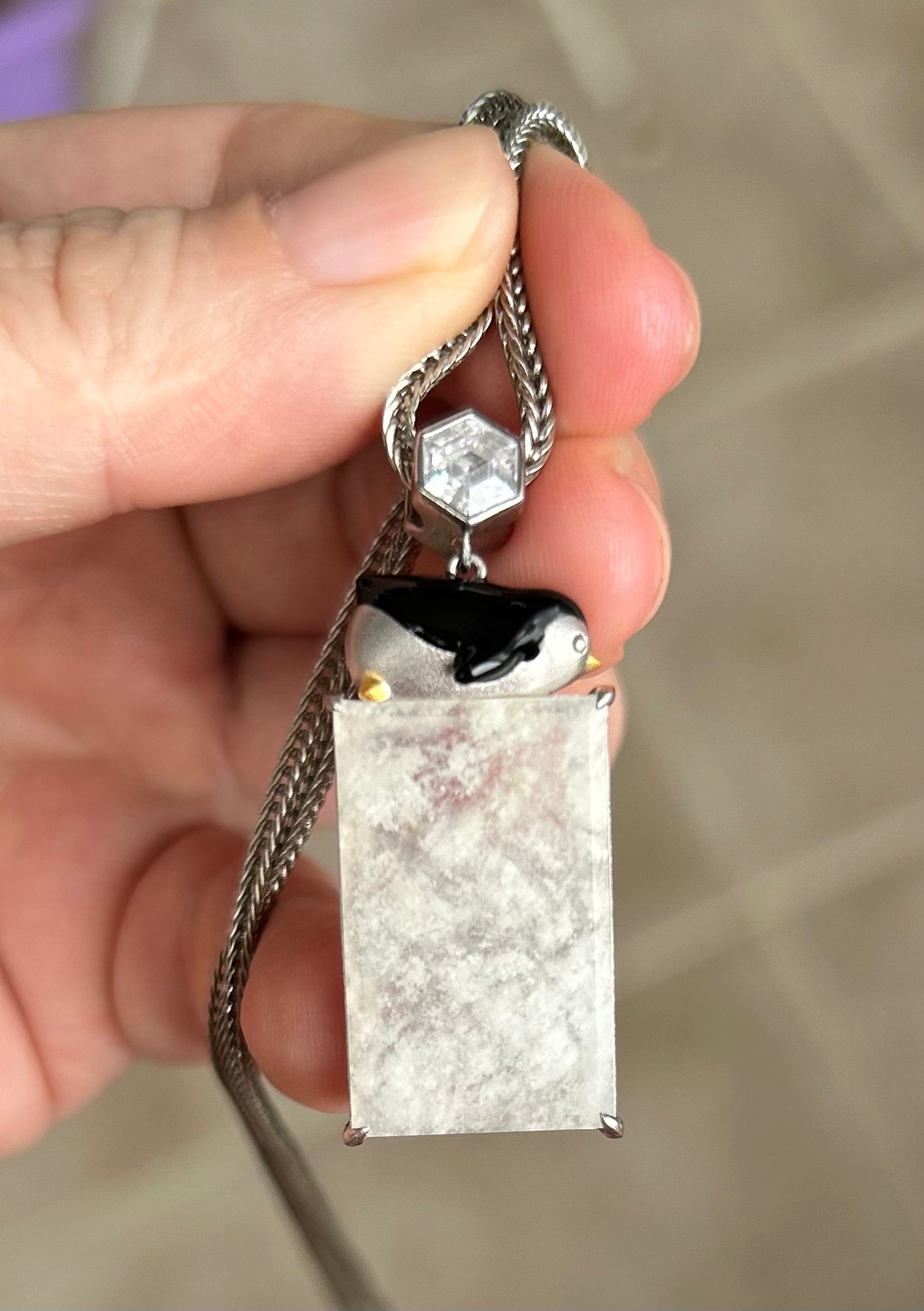 Certified Burmese Jadeite Type A | Icy White Penguin Jadeite Pendant