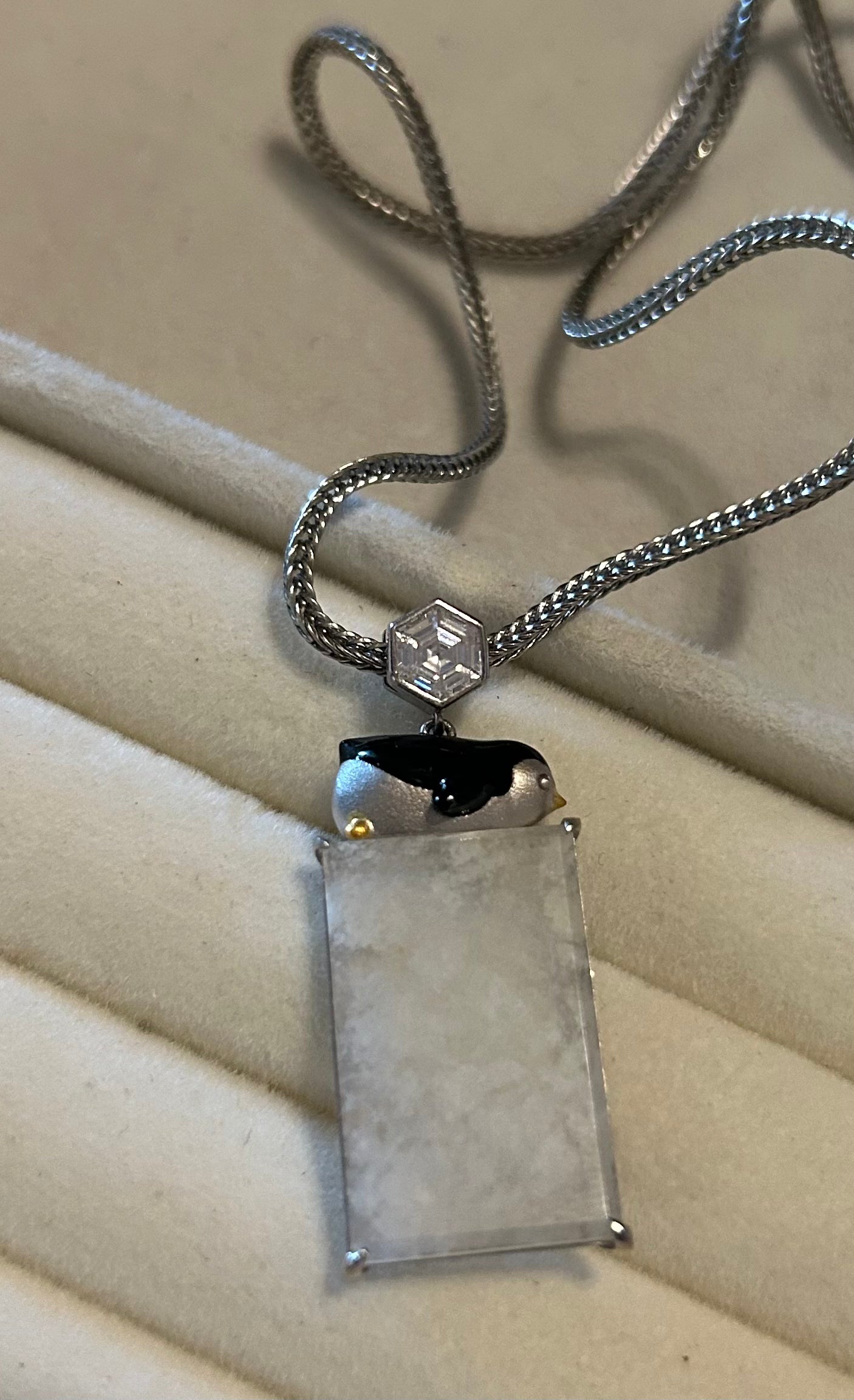 Certified Burmese Jadeite Type A | Icy White Penguin Jadeite Pendant