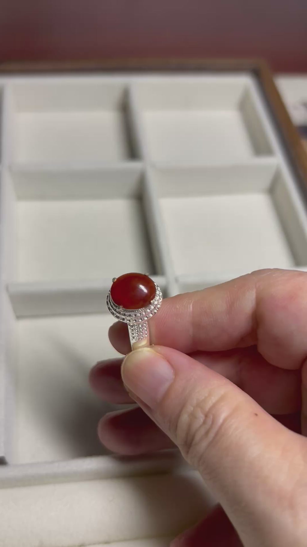 Certified Burmese Natural Red Jadeite Type A Cabochon, 9.7x 8.2 mm Oval, with Temporary Setting