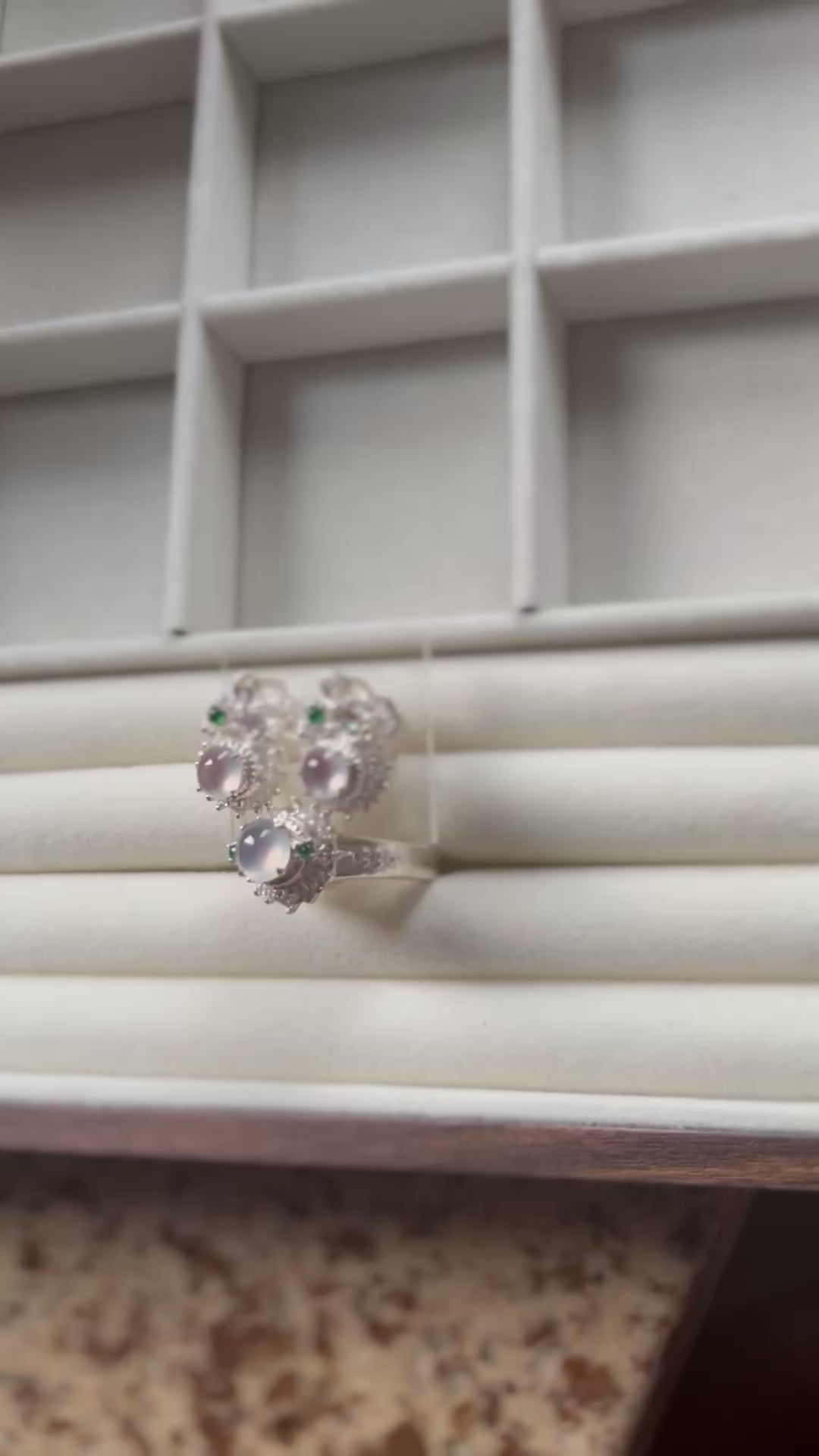 Certified Natural Icy Jadeite Type A Cabochon + Earring Set, with Temporary Setting