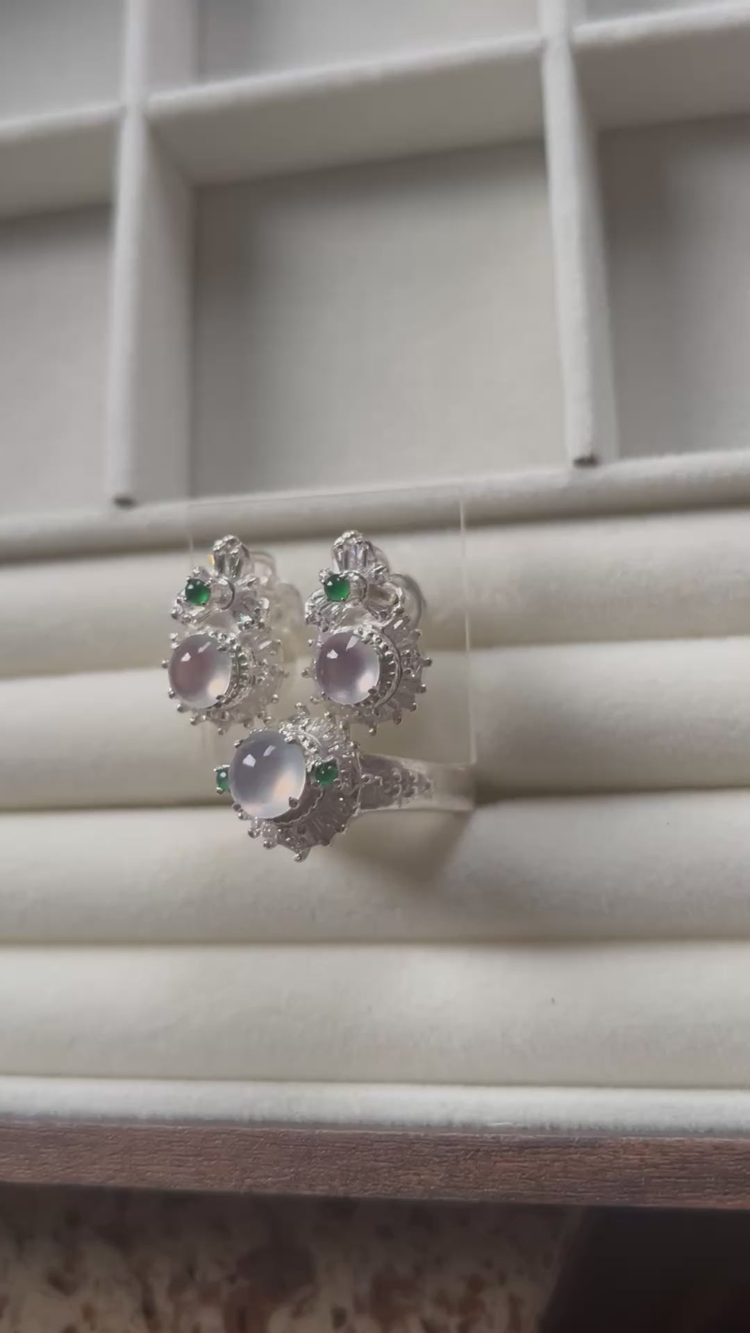 Certified Natural Icy Jadeite Type A Cabochon + Earring Set, with Temporary Setting