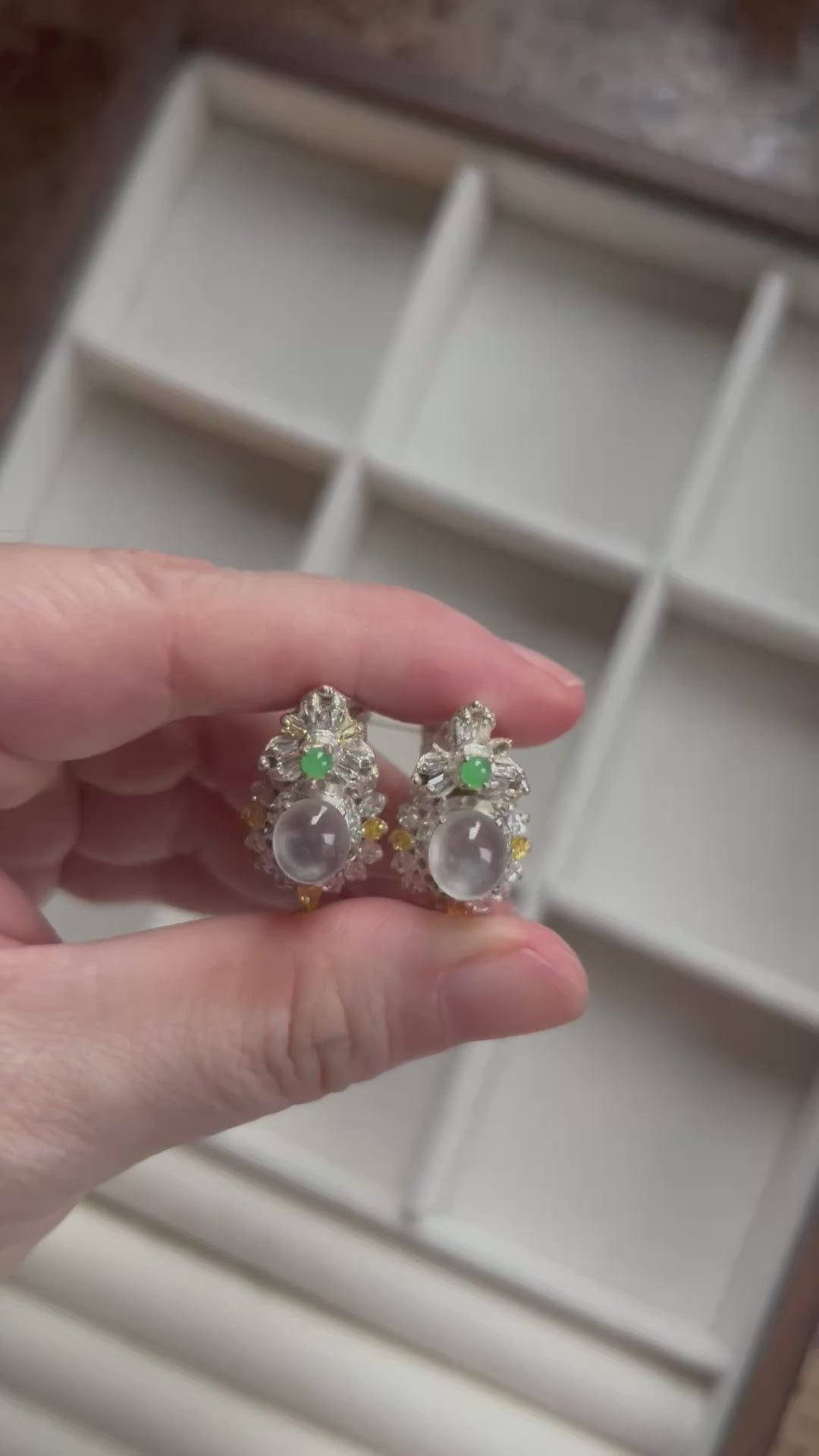 Certified Natural Icy Jadeite Type A Cabochon + Earring Set, with Temporary Setting